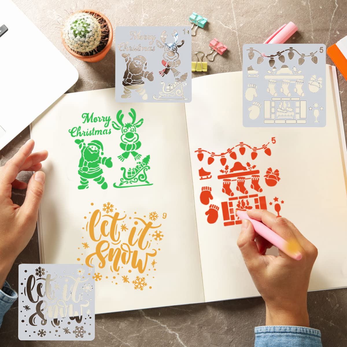 HASTHIP 16 Pcs Christmas Decoration Stencils, Stencils for Painting, Reusable Painting and Drawing Christmas Stencil for Home Decor DIY Crafting Wardrobe Decor (15*15cm) HASTHIP 16 Pcs Christmas Decoration Stencils, Stencils for Painting, Reusable Painting and Drawing Christmas Stencil for Home Decor DIY Crafting Wardrobe Decor (15*15cm)